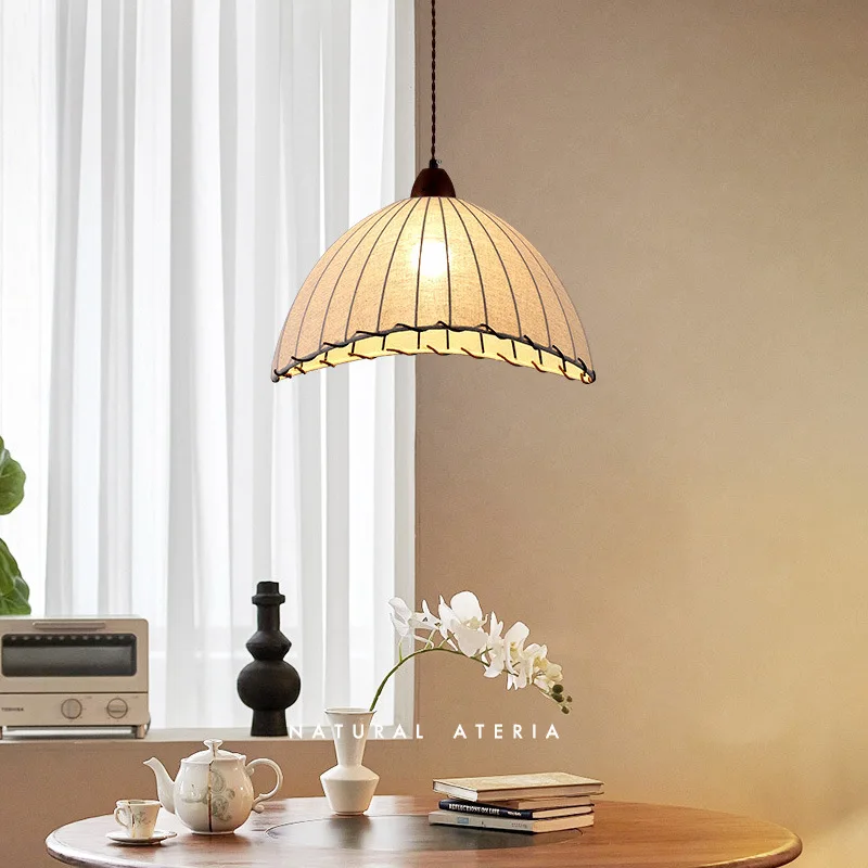 Japanese Retro Fabric Dining Pendant Light Sabi Style Bedroom Clothing Store Butter Cotton Linen Homestay Bedside Tea Room Light