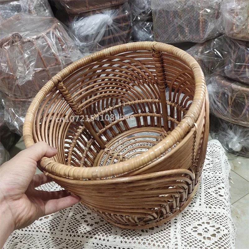 دعائم التصوير الفوتوغرافي للأطفال حديثي الولادة - كرسي سلة الروطان القديم وإكسسوارات خلفية صور السرير للفتيات والفتيان #3