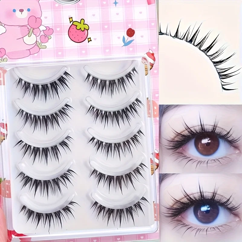 5 Pairs of Japanese and Korean Style False Eyelashes -3D Natural Effect, Creating Book Eyelashes with Big Eye Makeup Effect