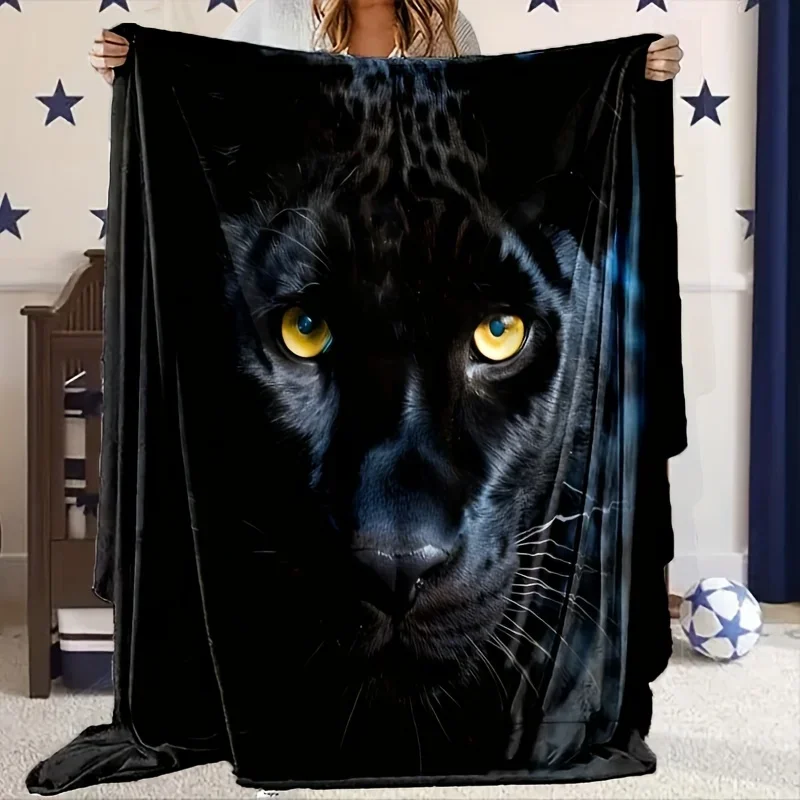 Luxury Black Panther Print Throw Blanket Oversized Cozy Jungle Decor Bedspread for Couch Couch Throw 150x230cm