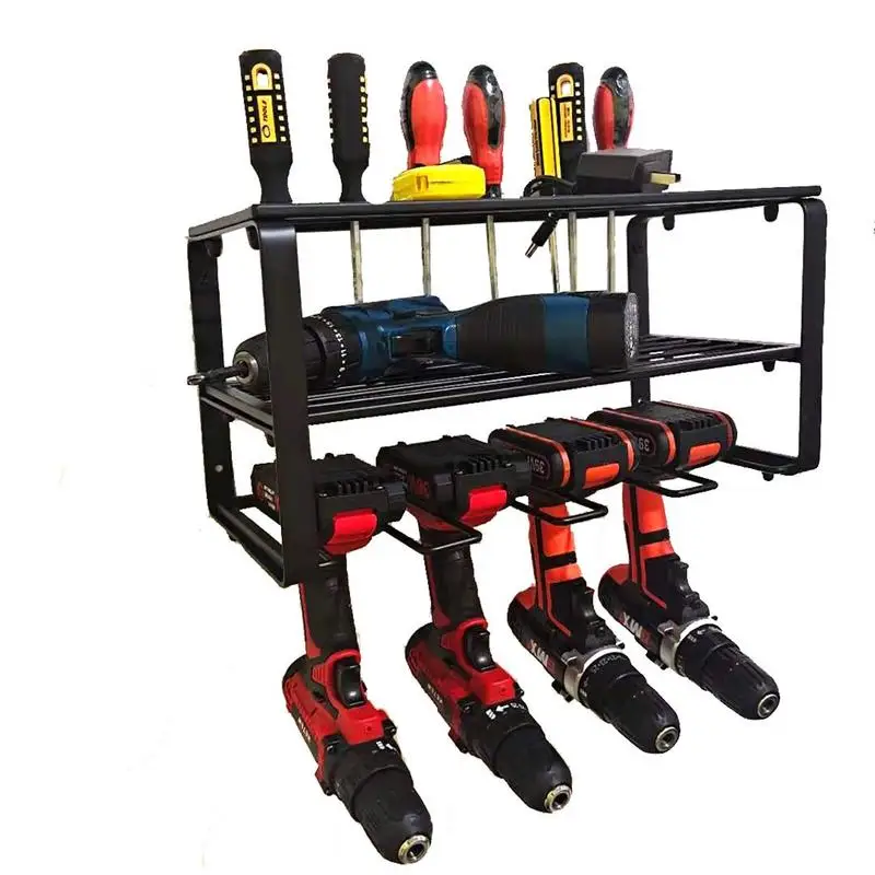 Power Tool Rack Electric Drill Holder Wall Mount Organizer Wrench Tool Workshop Screwdriver Power Storage Shelf Accessories