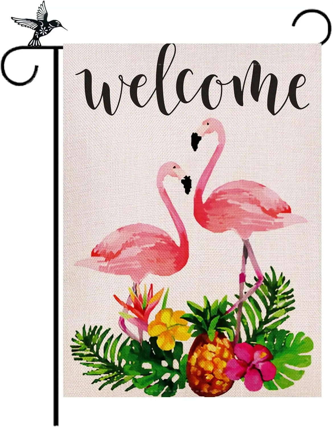 Welcome Flamingo Summer Garden Flag 12.5x18 Inch Vertical Double Sided Tropical Leaves Pineapple Outside Decorations Summer Yard