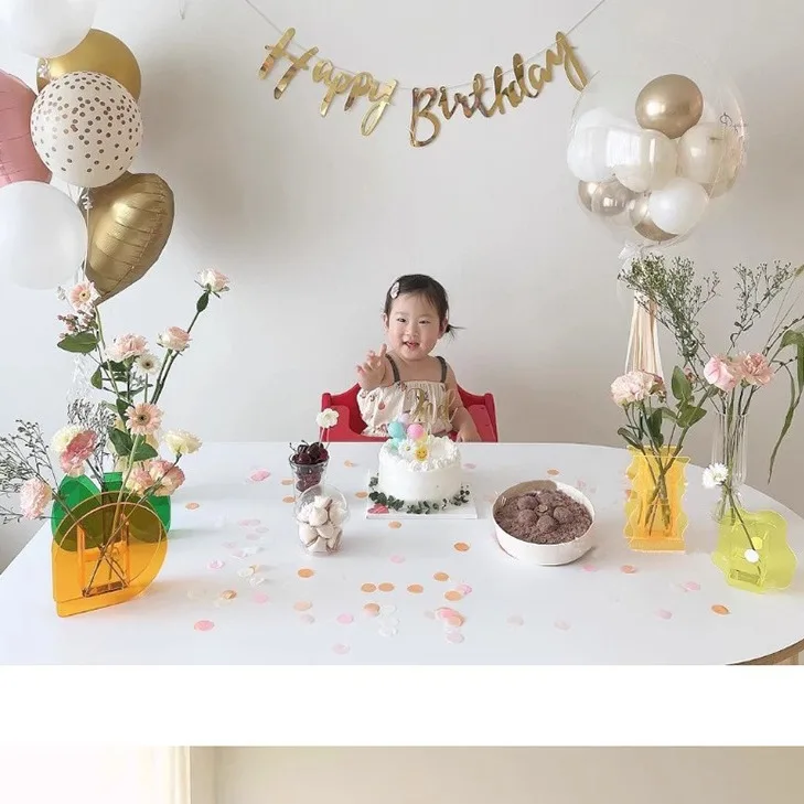 Script Light Purple Happy Birthday Flag Baby Shower Pink Artistic Garland Gold Silver Banner Bacdrops Decoration