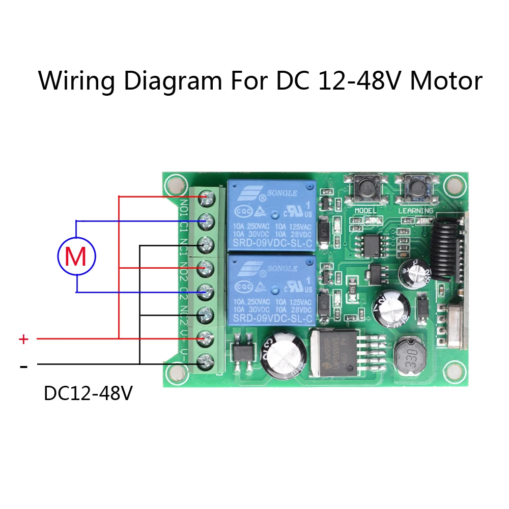 RK02E DC 12V-48V 433Mhz RF Wireless Remote Control Switch Relay 2CH Multifunction Receiver Module Garage Curtain Motor Light