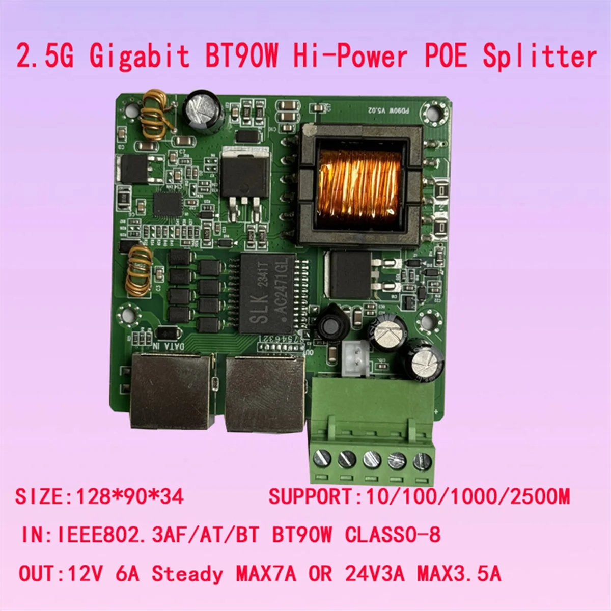 ABQR 2.5G 1000M جيجابت IEEE802.3 BT HI Power PoE Splitter 72W 48V إلى 12V الطاقة عبر إيثرنت لكاميرا IP/WIFI6/7/8 #6