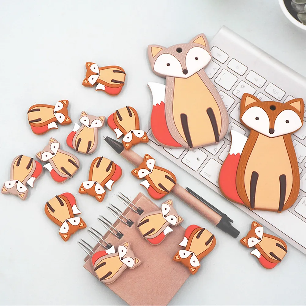 

Chenkai 50pcs Silicone Fox Beads BPA Free Animal Bead DIY Teething Infant Chewable Dummy Necklace Pacifier Toy Accessories