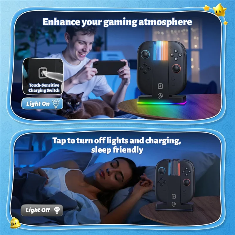 【ABUP】Magnetic Fast Charger Charging Dock For Nintendo Switch 2, 9 RGB Light Charging Station For Joycon 2 Game Accessories - view 4