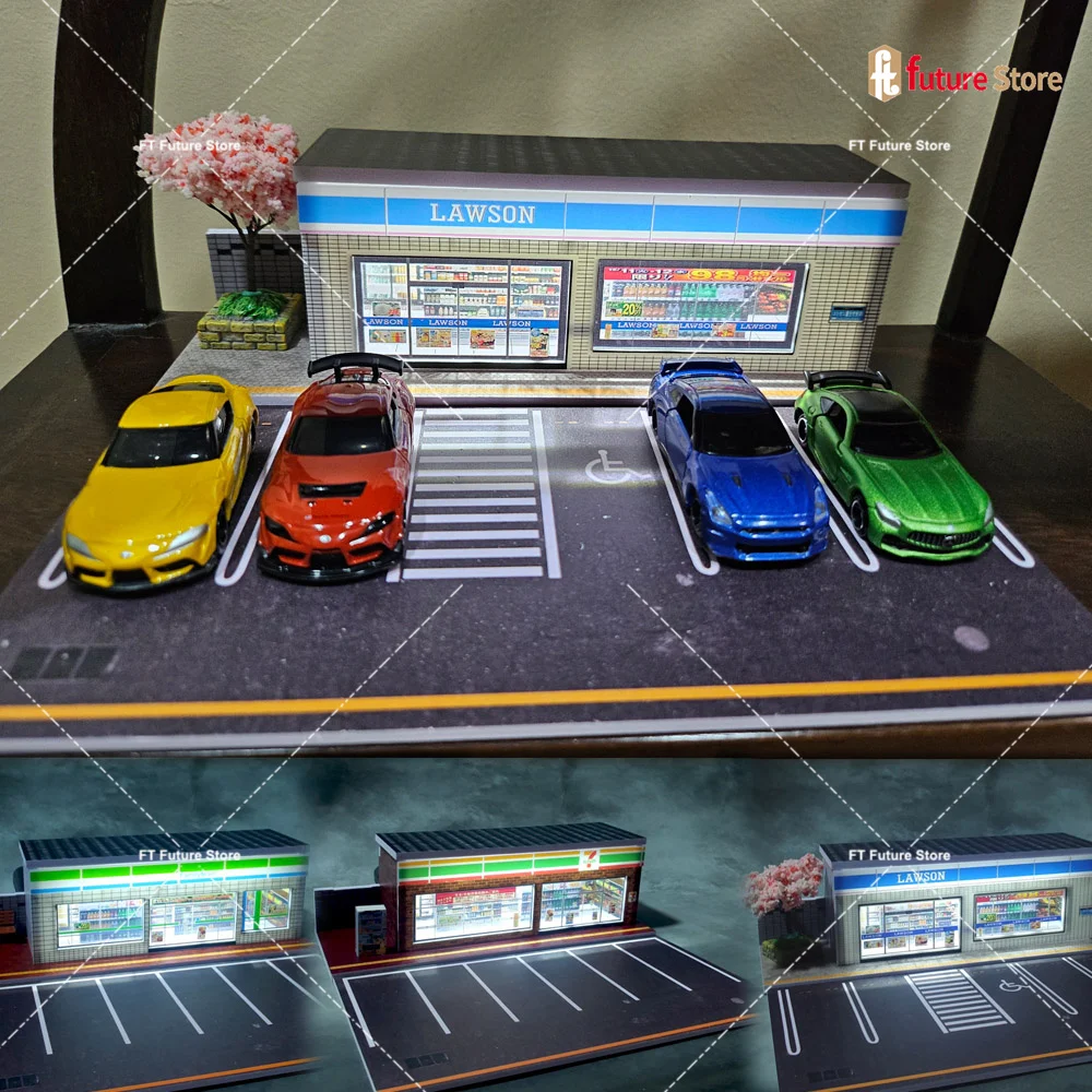 

1/64 Car Park Street Scene Simulate Miniature Parking Lot LED Light Assembled Model Building Convenience Store Showroom Dioramas