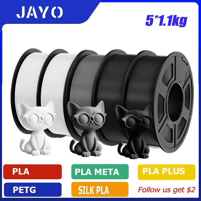 JAYO 5Rolls PLA/PLA Plus/petg/ABS/TPU/PLA meta/PLAYG/HS-PLA 3D Printer Filament 1.75mm FDM 3D Printer Materials for 3D Printer