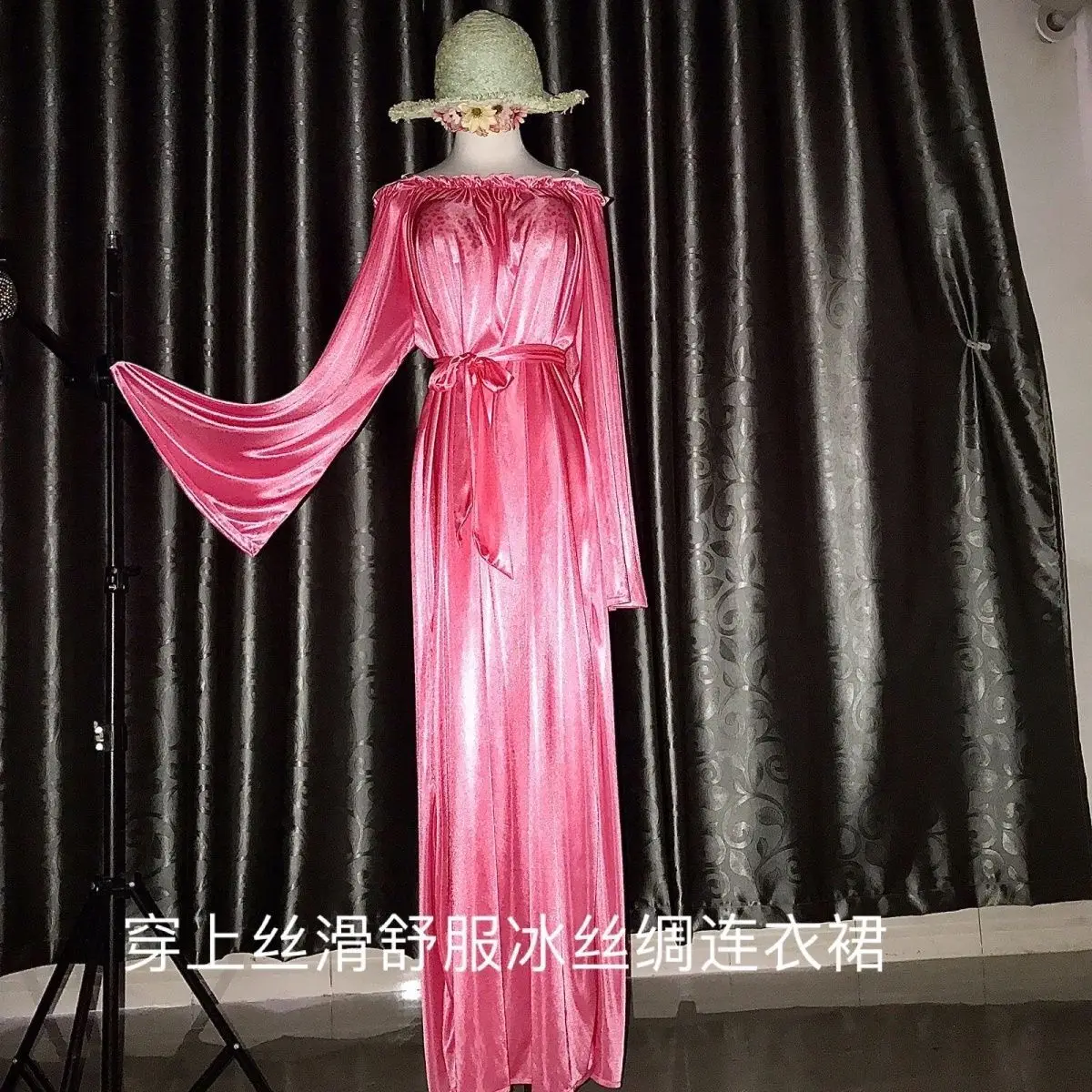 Glossy Women Satin Long Dress Loose Pajamas Maxi Dress Pullover Elegant Dresses Sleeping Wear