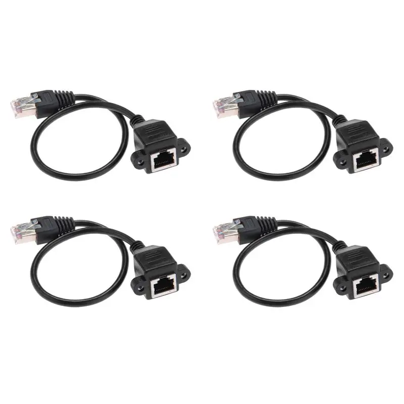 4Pcs 1FT RJ45 Male To Female Screw Panel Mount Ethernet LAN Network Extension Cable-Y18A