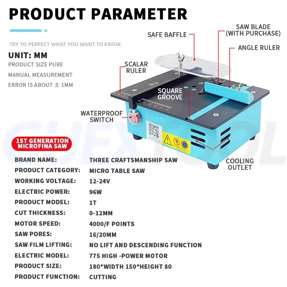 Mini Multifunctional Table Saw Electric Desktop DIY Woodworking Bench Lathe Cutter Machine for Acrylic Wood Craft