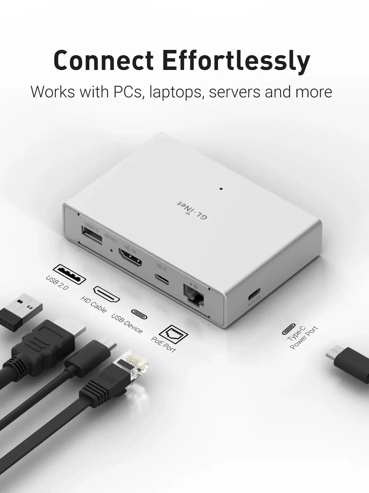 GL.iNet Comet PoE (GL-RM1PE) Internet Remote KVM, PoE/Type-C power, 4K@30Fps, 32GB EMMC, Tailscale, power mgmt, voor KVM Switche - afbeelding 2