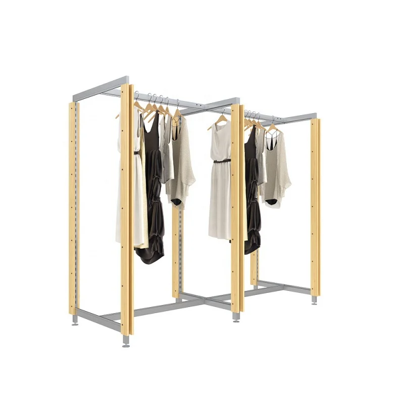 

custom.Yiree Fair clothing store fixtures iron metal stand hanging double sided clothes display rack shop fittings