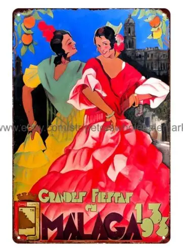 garage poster advertising wall art 1933 Grandes Fiestas en Malaga metal tin sign