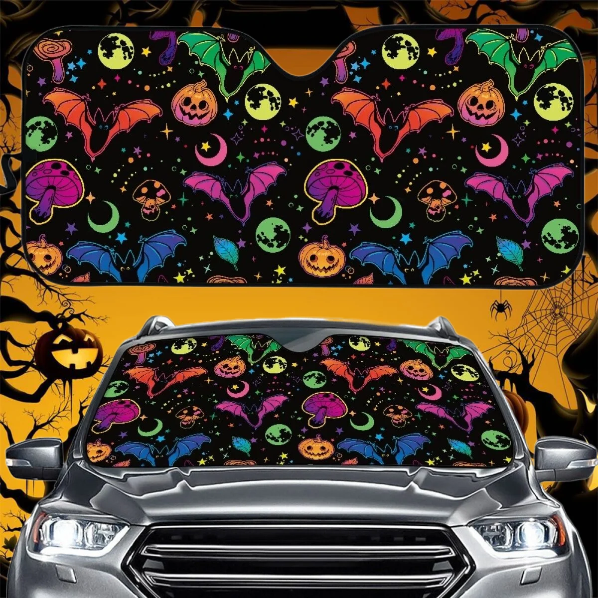 Pumpkin/ghost/Bat/Mushroom Gradient Car Sun Visor Halloween Night Decor Horror 3D Car Interior Universal Easy Install for Women