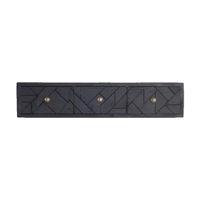 

French solid wood wall cabinet walll shelf light luxury wall storage rack black locker bedroom walll cabinet