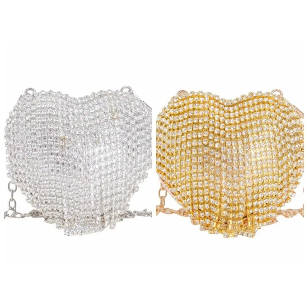 Casual strass borla jantar saco acrílico estilo coreano banquete corrente saco de ombro único em forma de coração batom saco meninas