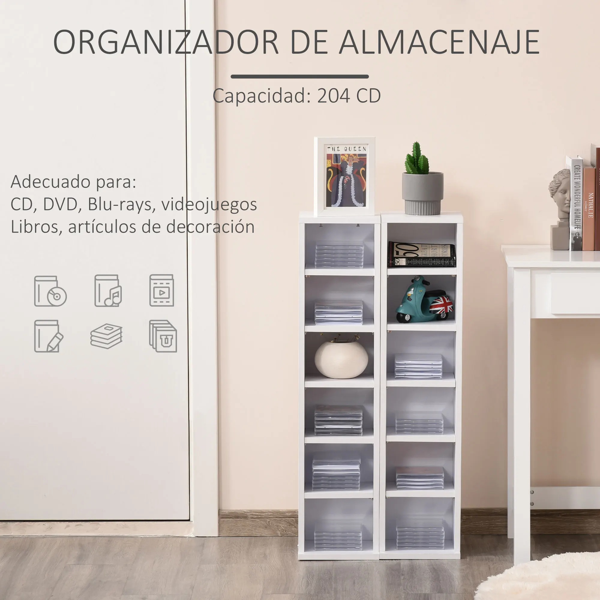Bild 6: Homcom CD- oder DVD-Regal mit 12 Fächern für 204 CDs, 21 x 22,5 x 88,5 cm