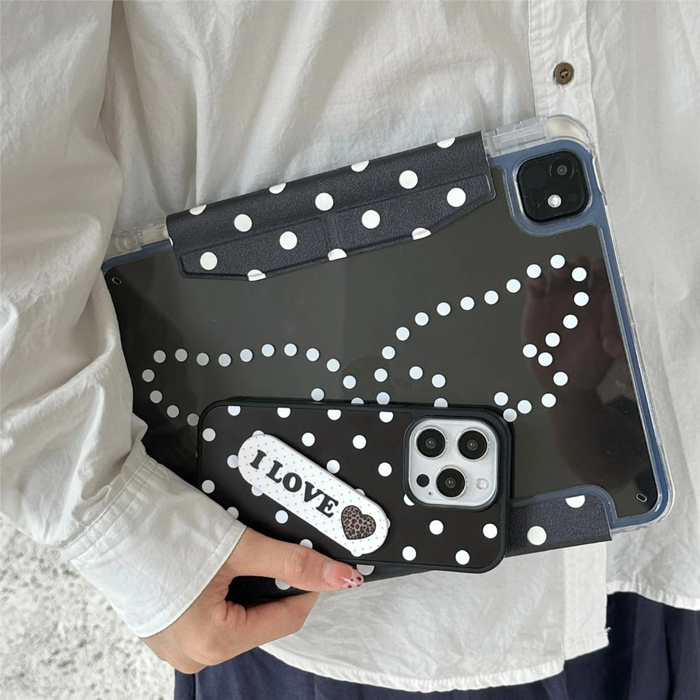 Ins Full Screen Polka Dot Angel Wings Cover For iPad Pro 13 11th M5 M4 12.9 A16 10 8 7 9th 10th Air 11 M2 M3 Mini Tablet Case