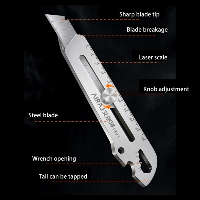 6 In 1 Retractable Utility Knife Multi-Function Opener Box Cutter Portable Office Home Courier Unboxing Stainless Steel Knifes