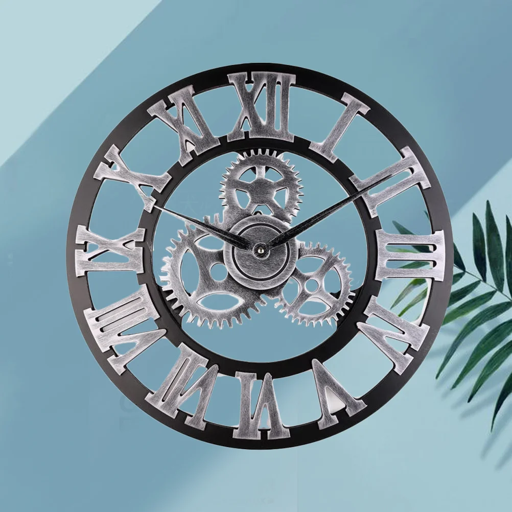 

1pc 34Cm Industrial Gear Wall Clock Silver Decorative Creative Retro Hanging Clock For Living Room Bedroom Kitchen