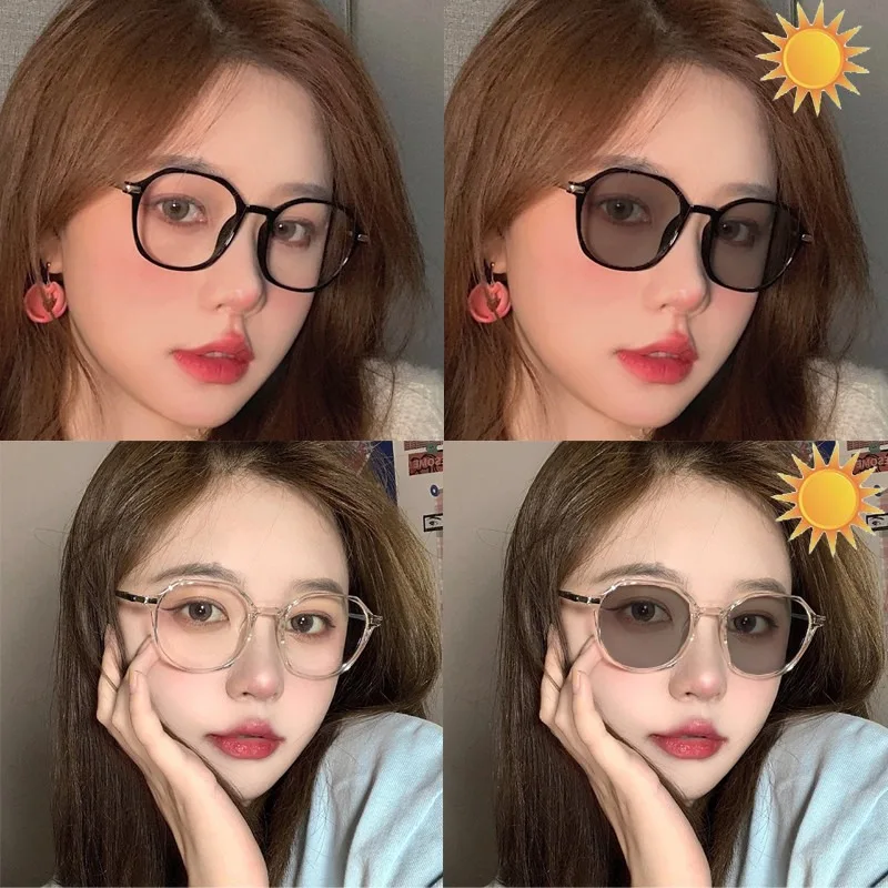 Photochromic Anti Radiation Eyeglasses For Women Transition Metal Frame Eyewaer Replaceable Lens