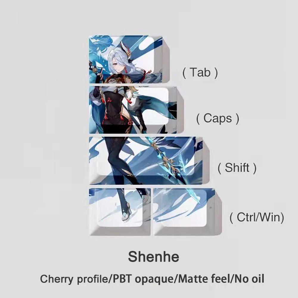 Genshin Impact Keycaps 5 Keys/set Tab CapsLK Shift Ctrl Win Key Caps Cherry Profile PBT Dye Subbed Anime Cartoon Gaming Keycap