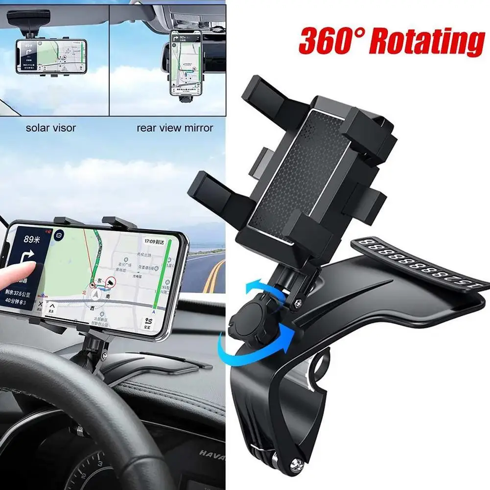 Dashboard Car Phone Holder 1200 Degree Mobile Phone Stands Rearview Mirror Sun Visor In Car GPS Navigation Bracket Adjustable