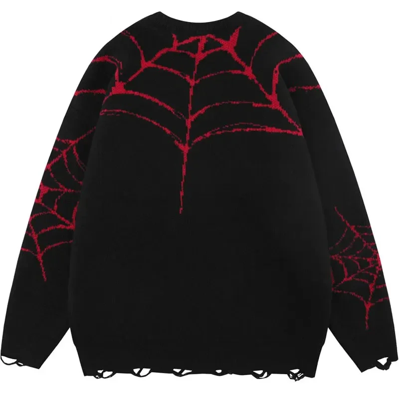 Aelfric Eden lavorato a maglia Spider Web Hole Jumper uomo maglione strappato Y2K Hip Hop Streetwear Harajuku Punk Goth maglioni Pullover larghi