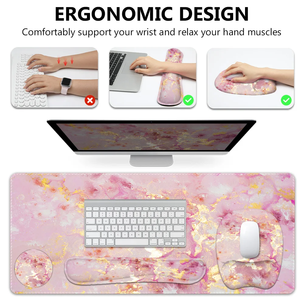 Pink Marble Mouse Pad Four-Piece Set -The mouse pad relieve wrist pain, non-slip bottom, soft and comfortable, suit for office