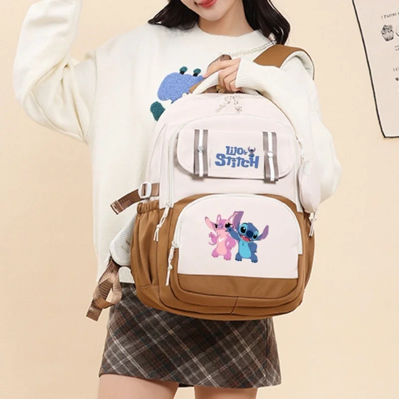 حقيبة ظهر Miniso Lilo Stitch اللطيفة للأطفال بسعة كبيرة حقائب كتب للطلاب المتوسطة من النايلون المقاوم للماء حقيبة مدرسية متعددة الاستخدامات هدية للأولاد والبنات