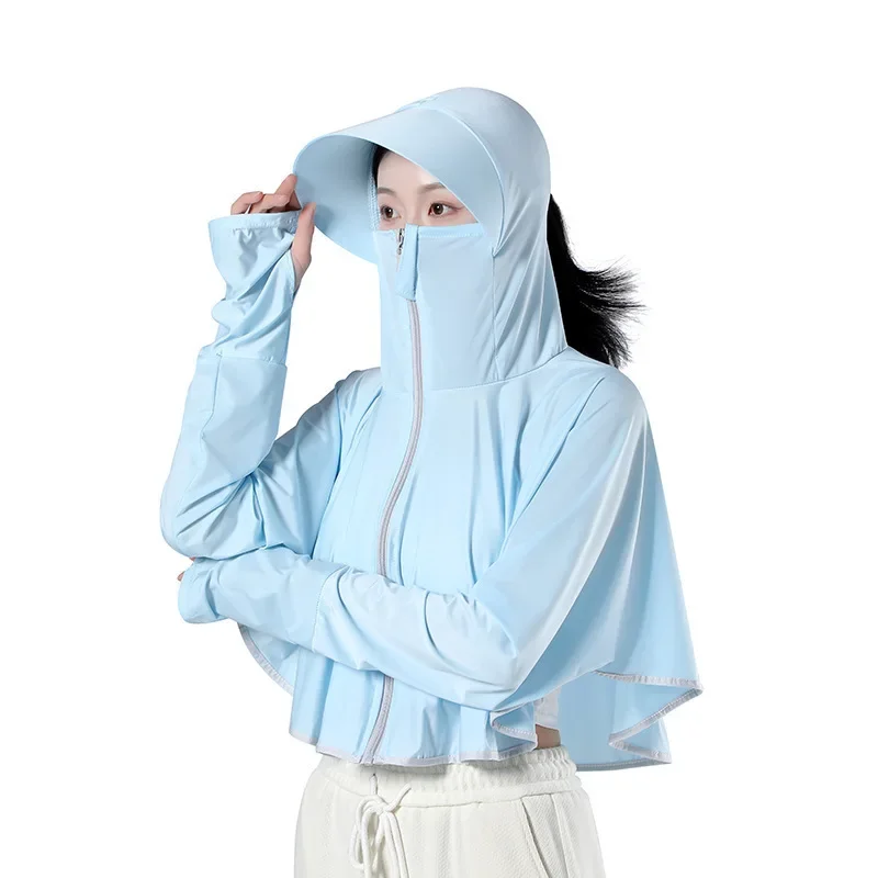 เสื้อคลุมกันแดดป้องกันรังสียูวีสูงพร้อมรูนิ้วหัวแม่มือ ซิปดีไซน์สำหรับฤดูร้อน มีฮู้ด แขนยาว สำหรับกิจกรรมกลางแจ้ง