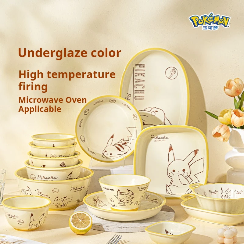 Pokemon Officially Licensed Ceramic Tableware Set Bone China Plates Dinner Sets Microwave Safe Dinnerware Set for Home Bowl Set