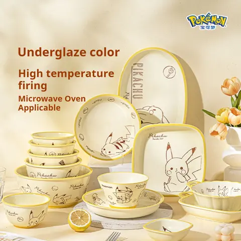 SHUNXIANG Pokemon Licensed Ceramic Tableware Set Bone China Plates Dinner Sets Microwave Safe Dinnerware for Home Bowl Set