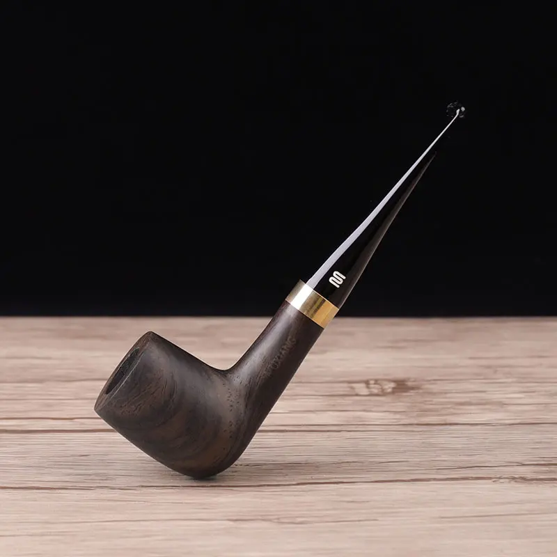 MUXIANG Handmade Ebony Wooden Smoking Pipe 9mm Activated Carbon Filter Cigar Pipes Accessories High Quality Birthday Gift Pipe