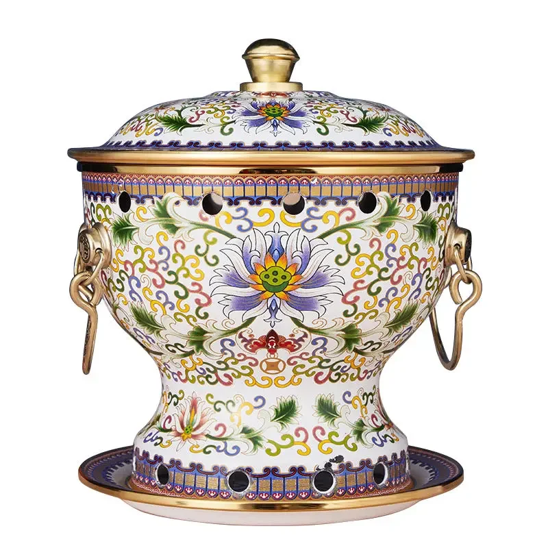 Luxury Vintage Enamel Mini Copper Hot Pot for 1 Person with Thickened Base Small Stew Pot