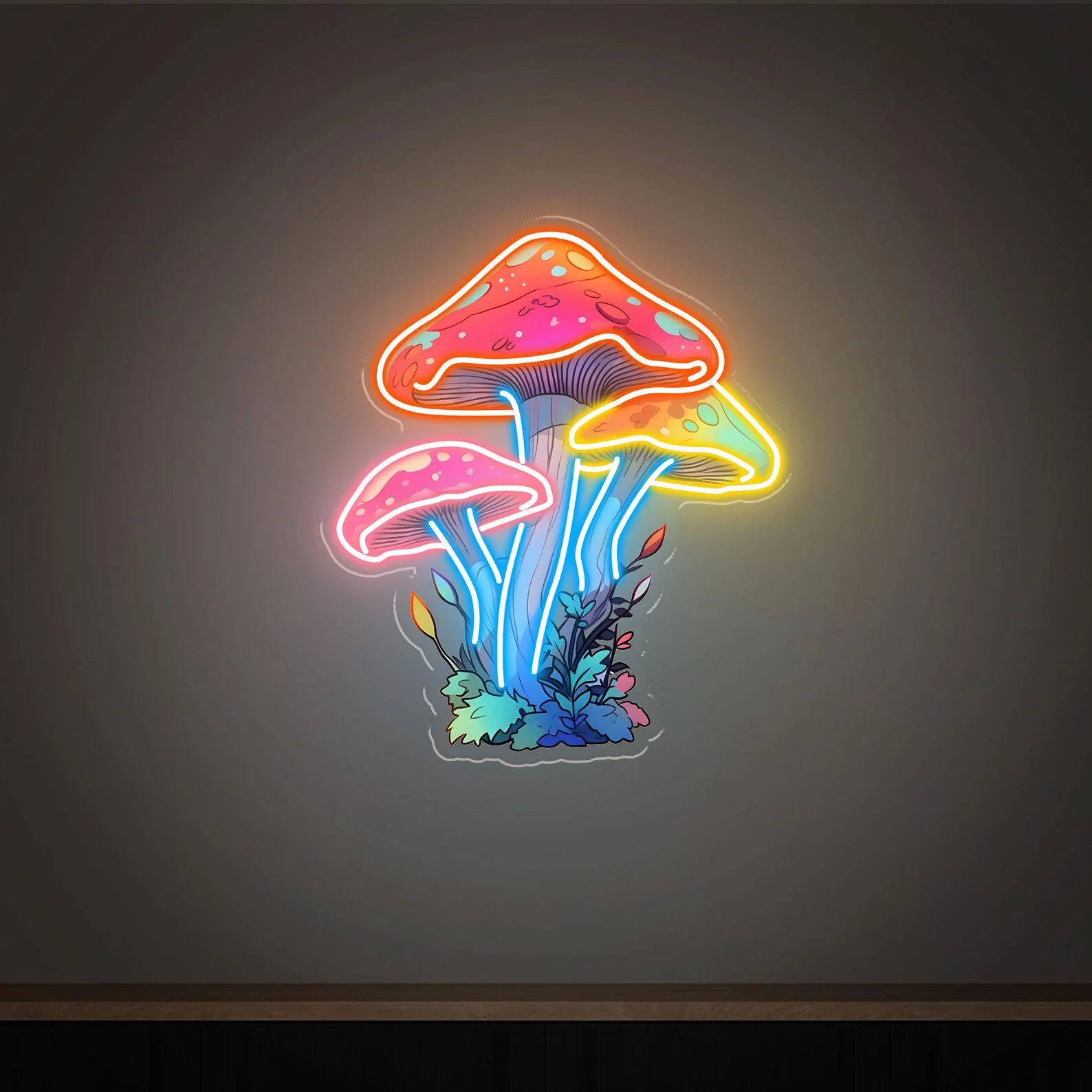 يقطر الفطر NeonSign، الفطر NeonSign، الفطر فن البوب الملونة، بوهو غرف الألعاب إعدادات الجدران الداخلية، الأعمال NeonSign