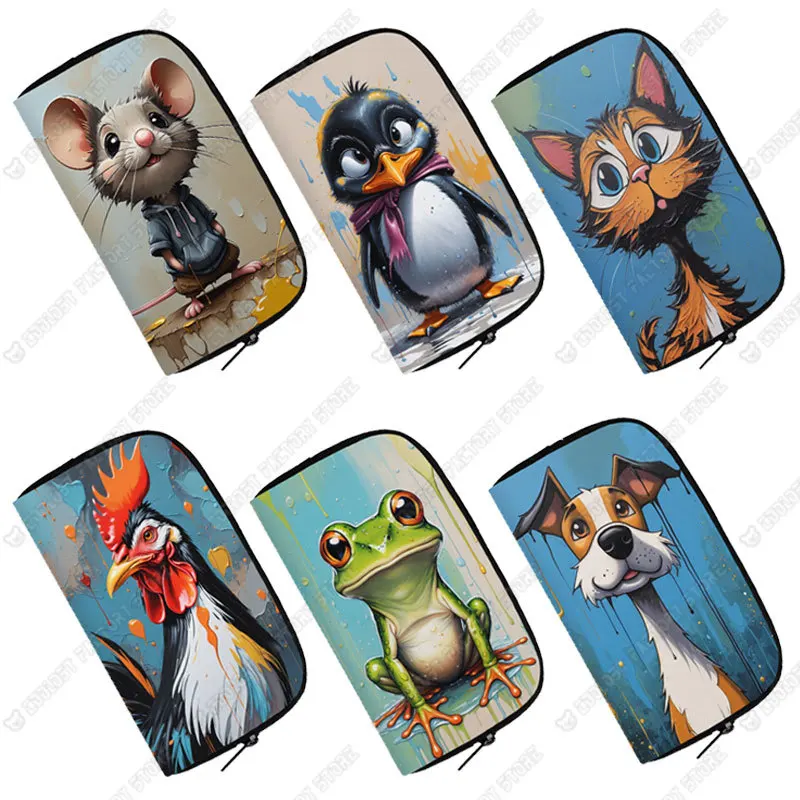 Acrylic Painting Cute Animal Wallet Cat Dog Purse Key Credit Card Earphone Holder Frog Pattern Women Money Bag Long Wallets
