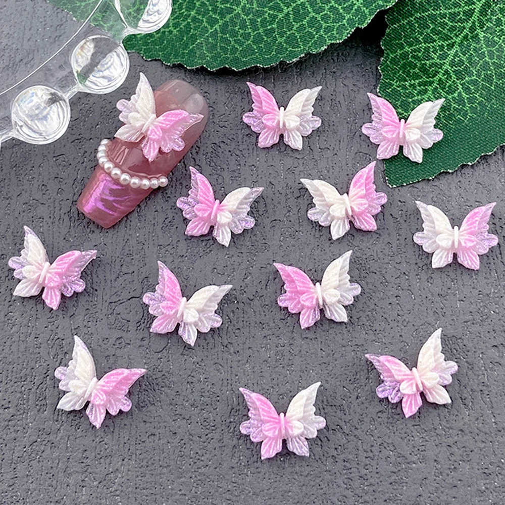 20 Stuks Gradiënt Butterfiy Boog Nail Art Bedels 3d Hars Noctilucent Roze Wit Rose Maan Nagel Decoratie Schattige Diy Nagel Benodigdheden