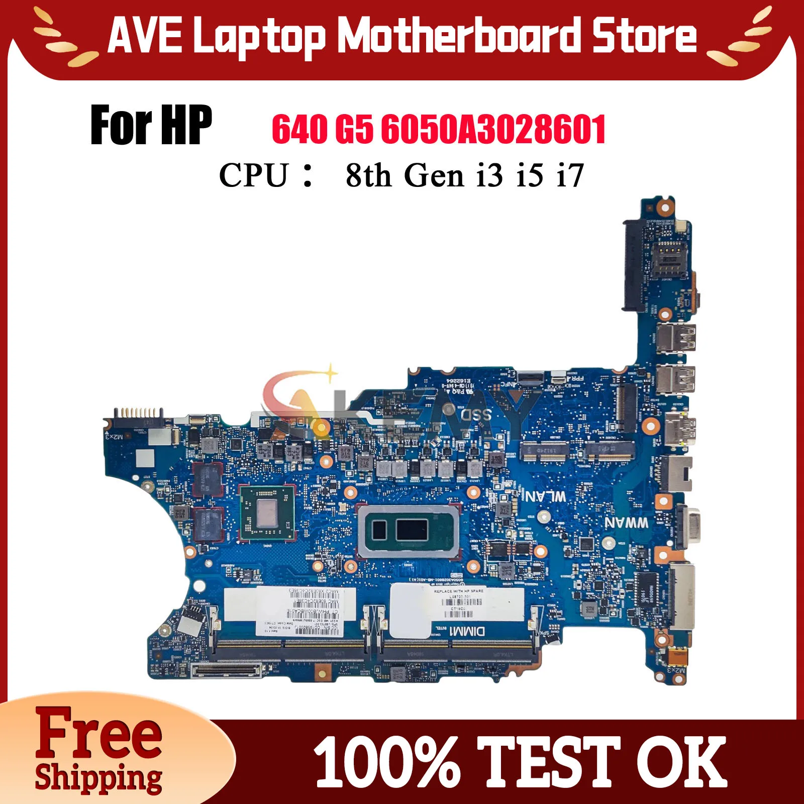 

6050A3028601 для ноутбука HP ProBook 640 G5, материнская плата L58708-601 L58708-001 с процессором i5 i7 8th V2G DDR4, 100% полностью протестировано