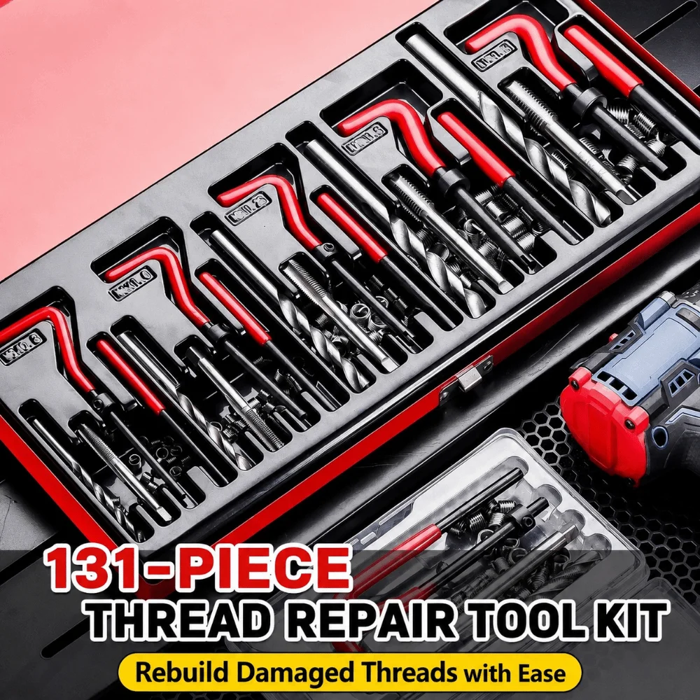 131Pcs/Box Precise Scale Thread Repair Kit Auto Use Multi Spec Auto Thread Tool Complete Pack Fast Tap Craft Tap Tool Set