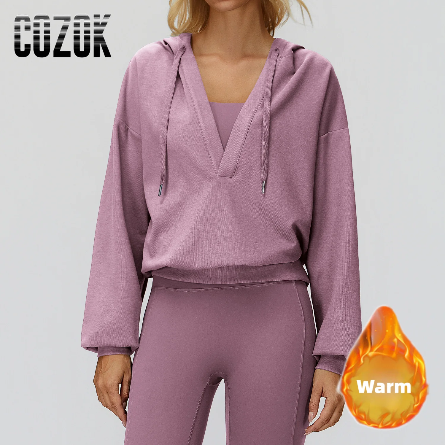 

Пальто с капюшоном и глубоким V-образным вырезом, теплая толстовка для женщин, пуловер, свободная и удобная верхняя одежда для бега и спорта на открытом воздухе