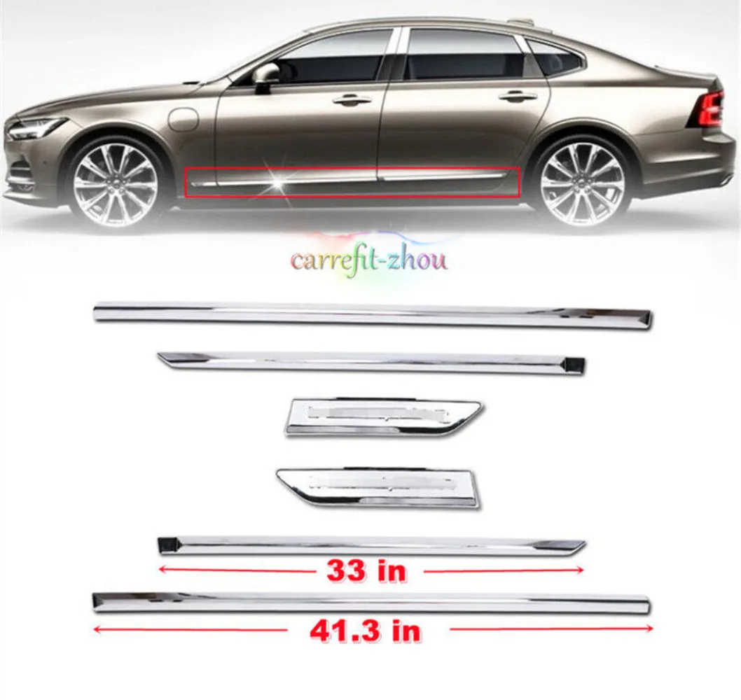 

Fit For Volvo S90 2017-2021 ABS Chrome Car Body Side Door Molding Cover Trim 6pc