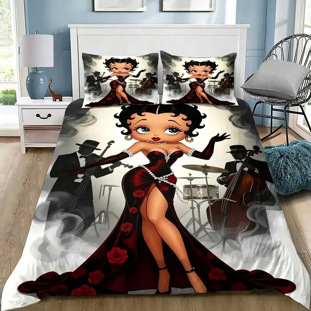 Cartoon B-BettyS-B-Boops Bedding Set Boys Girls Twin Queen Size Duvet Cover Pillowcase Bed Kids Adult Home Textileextile