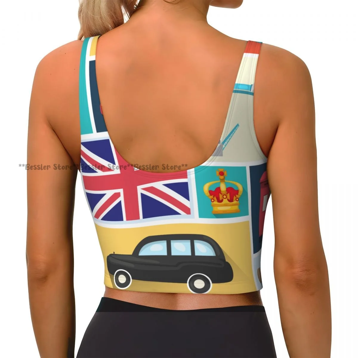 Sports Bra Women Running Yoga Clothes Vest UK London Shadowed Square Icon Gathering Fitness Vest