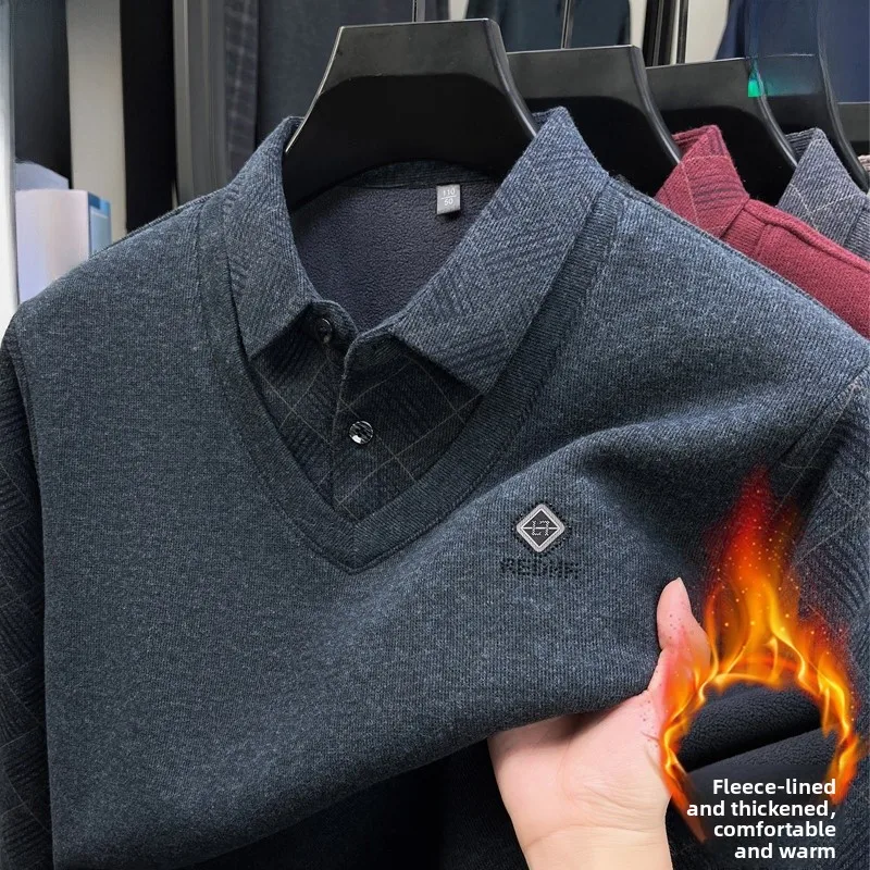 

Мужской вязаный свитер с воротником-стойкой, на флисовой подкладке, утепленный, свободного кроя, с длинными рукавами, для делового и повседневного стиля, теплый зимний модный топ