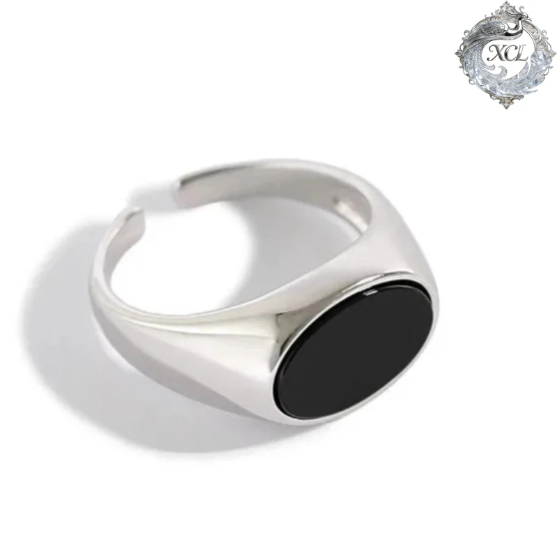 

Кольцо XCL из стерлингового серебра 925 пробы, геометрическое, овальное, открытое, в стиле INS, с микроинкрустацией агатом, регулируемое, унисекс, для вечеринок, подарок