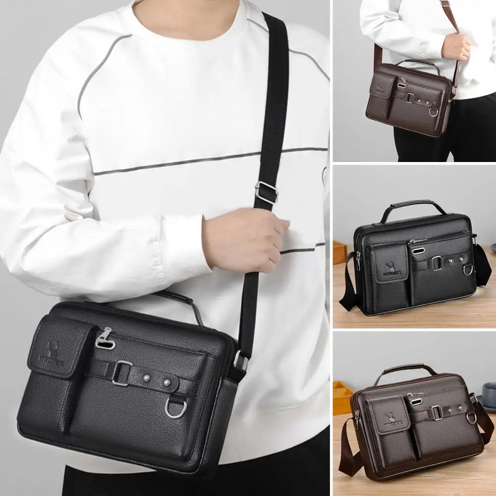 Men Business Bag Lightweight Waterproof Portable Comfortable Handle Multi Pockets Business Bag Shoulder Bag Storage