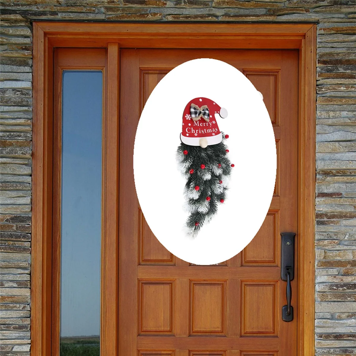 Christmas Wreath for Front Door, Christmas Door Wreath, Artificial Santa Xmas Hanging Sign for Door Window Wall,Ordinary